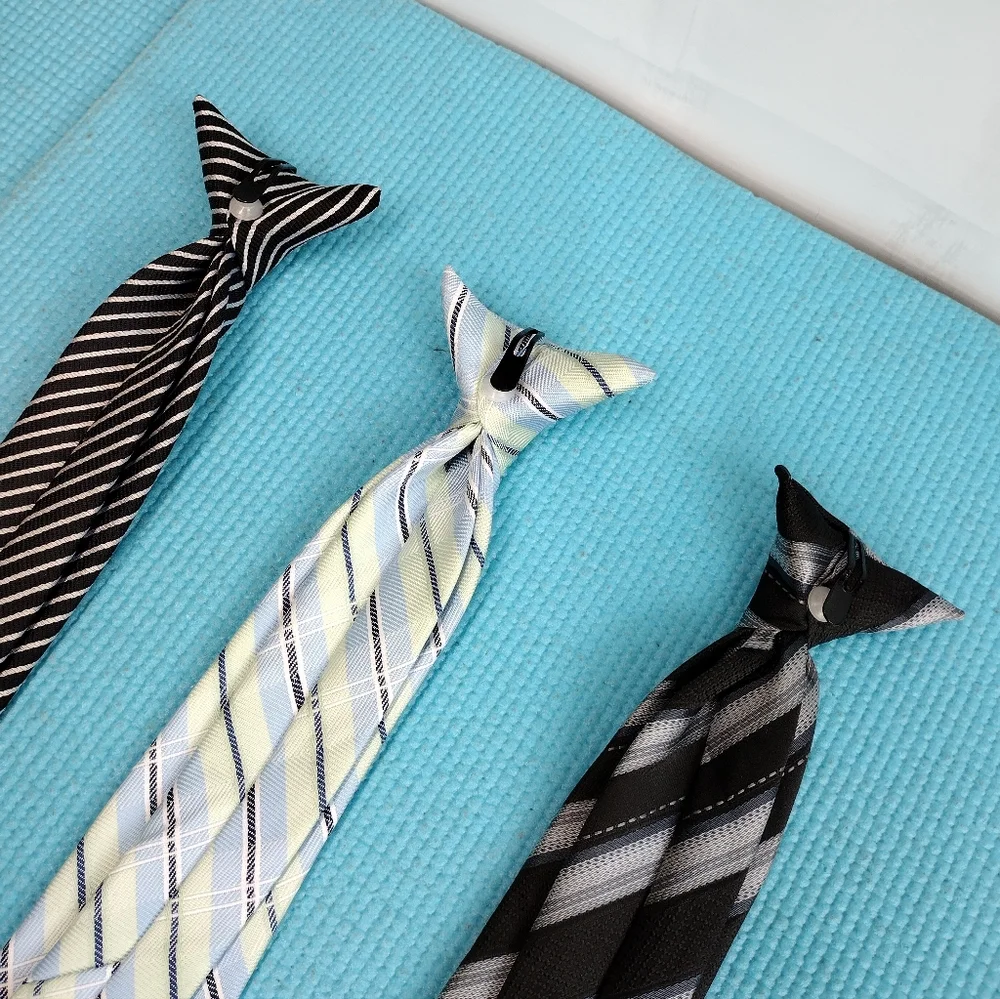 Youth/ Boys Set of 3 Clip On Ties (Black Grey Green/Blue)